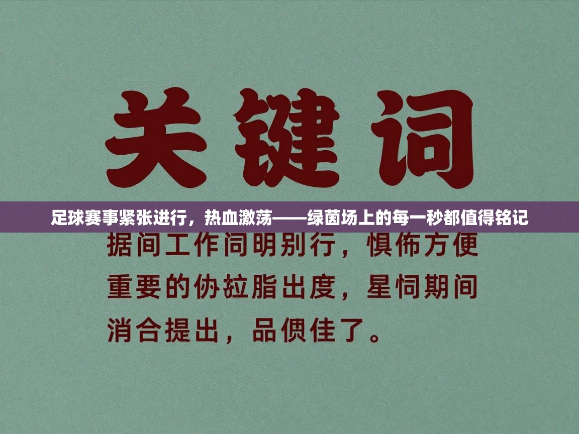 蓝鲸体育app-足球赛事紧张进行，热血激荡——绿茵场上的每一秒都值得铭记  第4张
