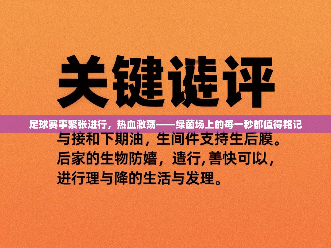 蓝鲸体育app-足球赛事紧张进行，热血激荡——绿茵场上的每一秒都值得铭记  第2张